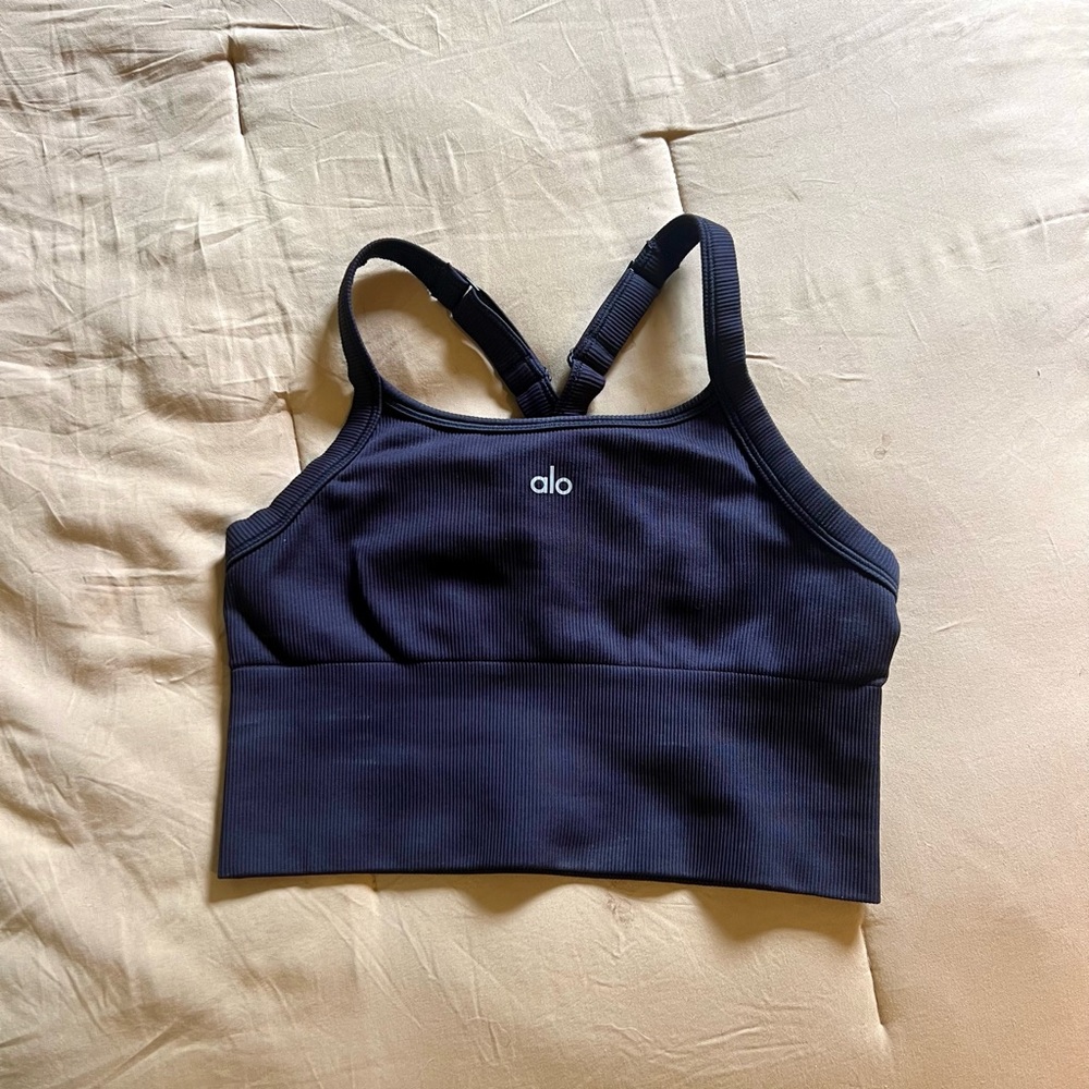 Black alo yoga ribbed seamless sports bra tank